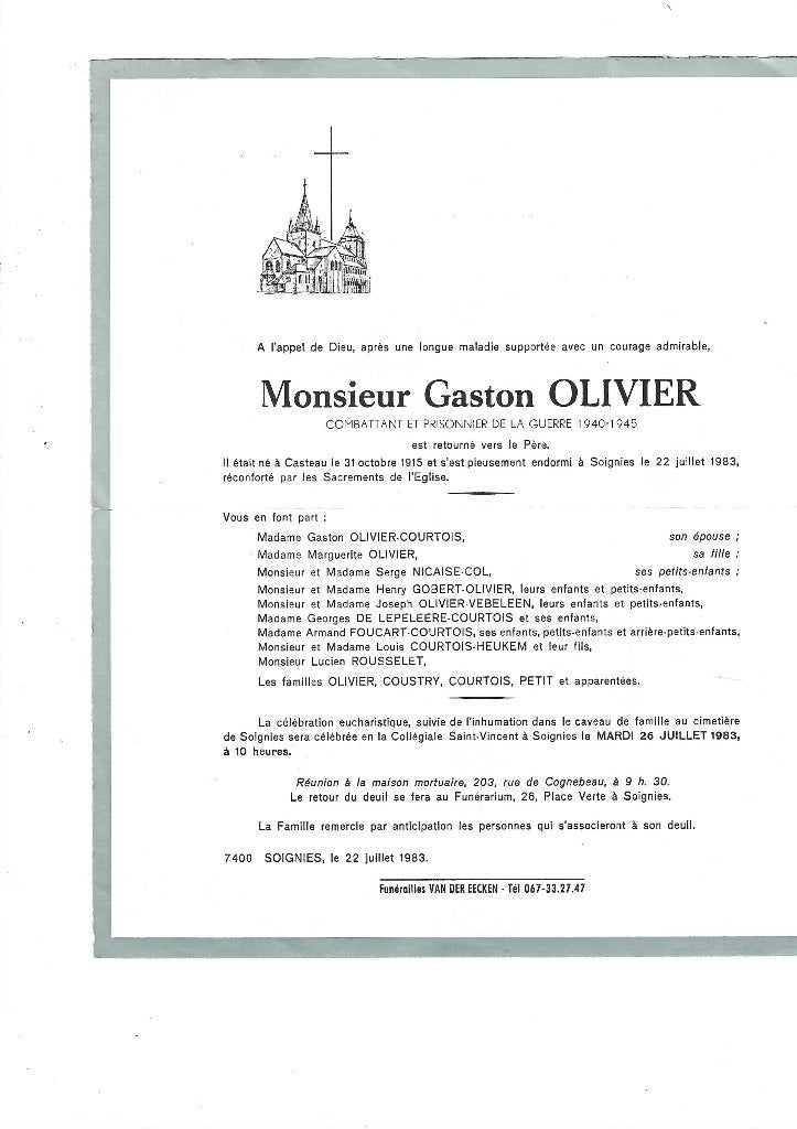Faire part de décès, Collections, Envoi