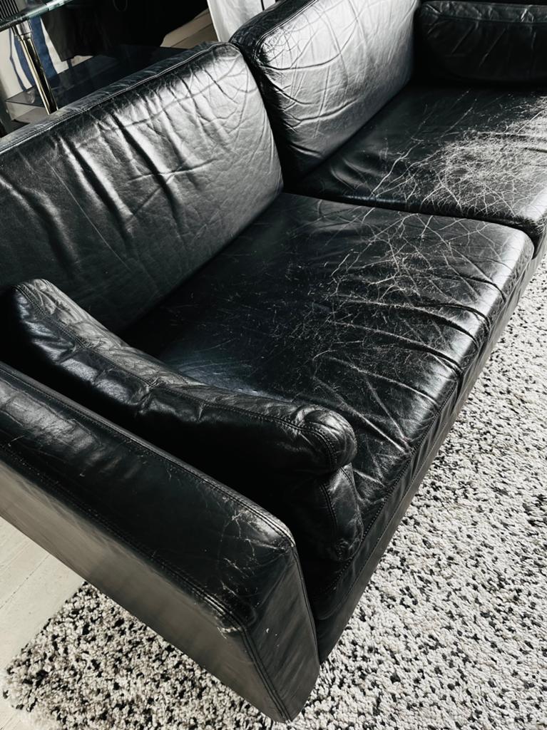 Vintage sofa zwart leder, chrome pootjes, Ophalen