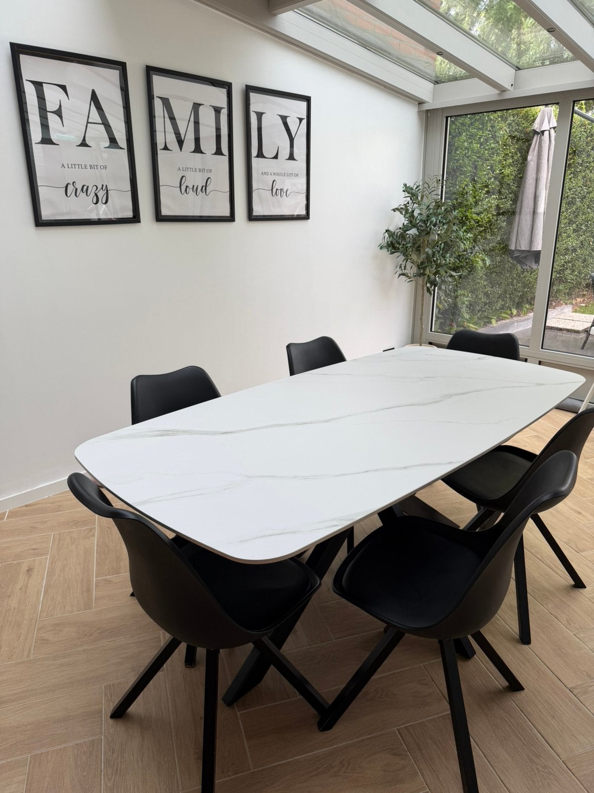 Prachtige keramieke marmere tafel met 6 stoelen, Huis en Inrichting, Tafels | Eettafels, Ophalen, Overige materialen, Vierkant