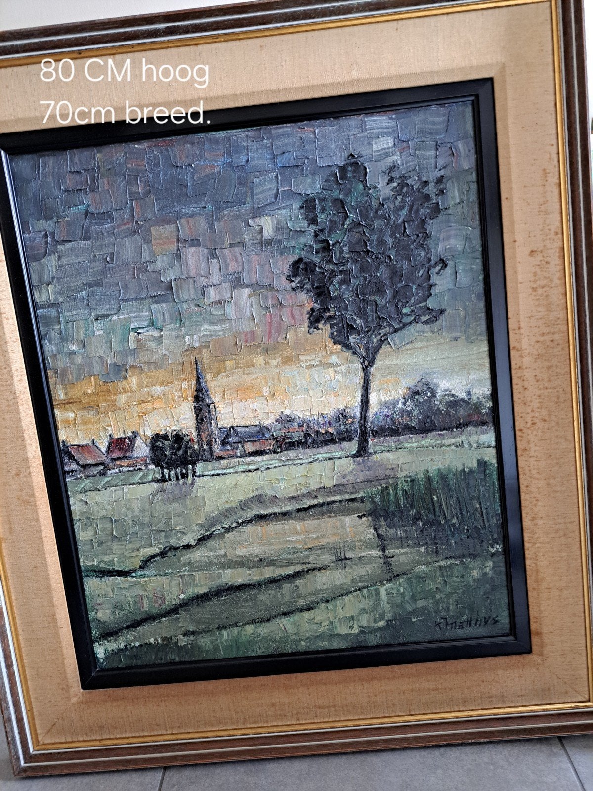mooie schilderij van Oedelem., Antiek en Kunst, Ophalen, Landschap, Doek