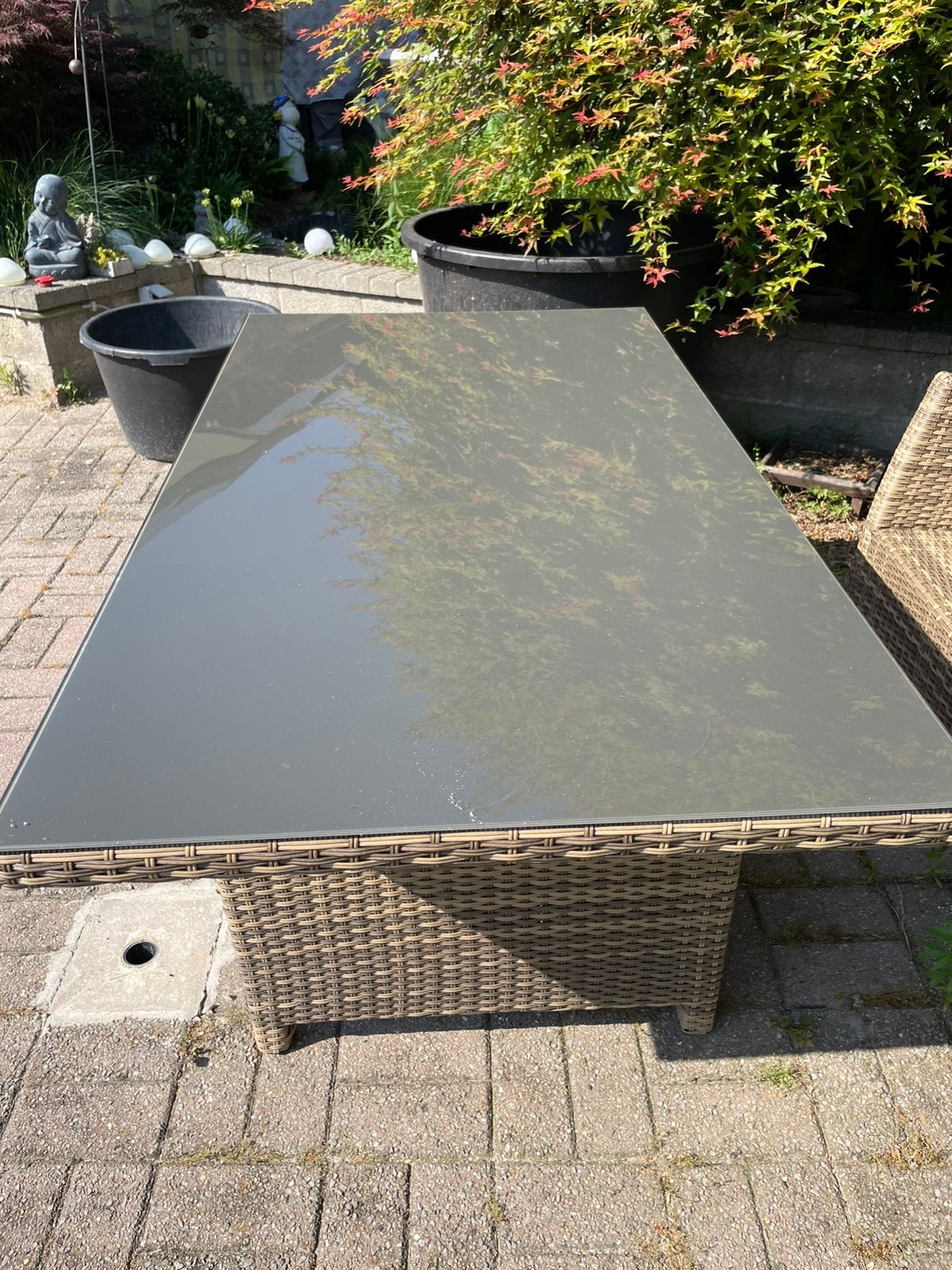 Table de jardin avec tablette en verre, Enlèvement, Utilisé