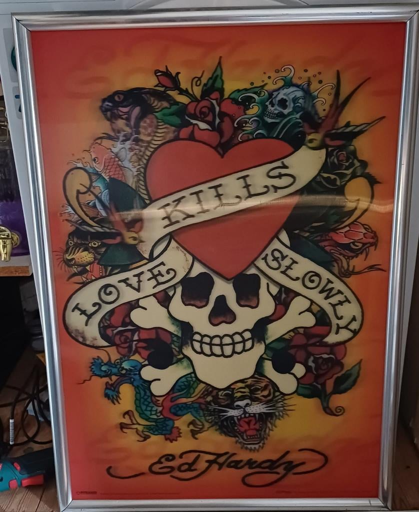 Affiche lenticulaire/3D « Love Kills Slowly » d'Ed Hardy (so, Enlèvement ou Envoi