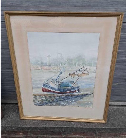 aquarelle sloepje te zeebrugge signe jos roels, Antiquités & Art, Art | Peinture | Classique, Enlèvement ou Envoi, Aquarelle