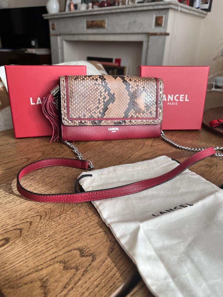 SAC LANCEL Ninon Bordeaux - PYTHON & CUIR (+pompom) - NEUF, Enlèvement, Neuf, Rouge, Sac à main