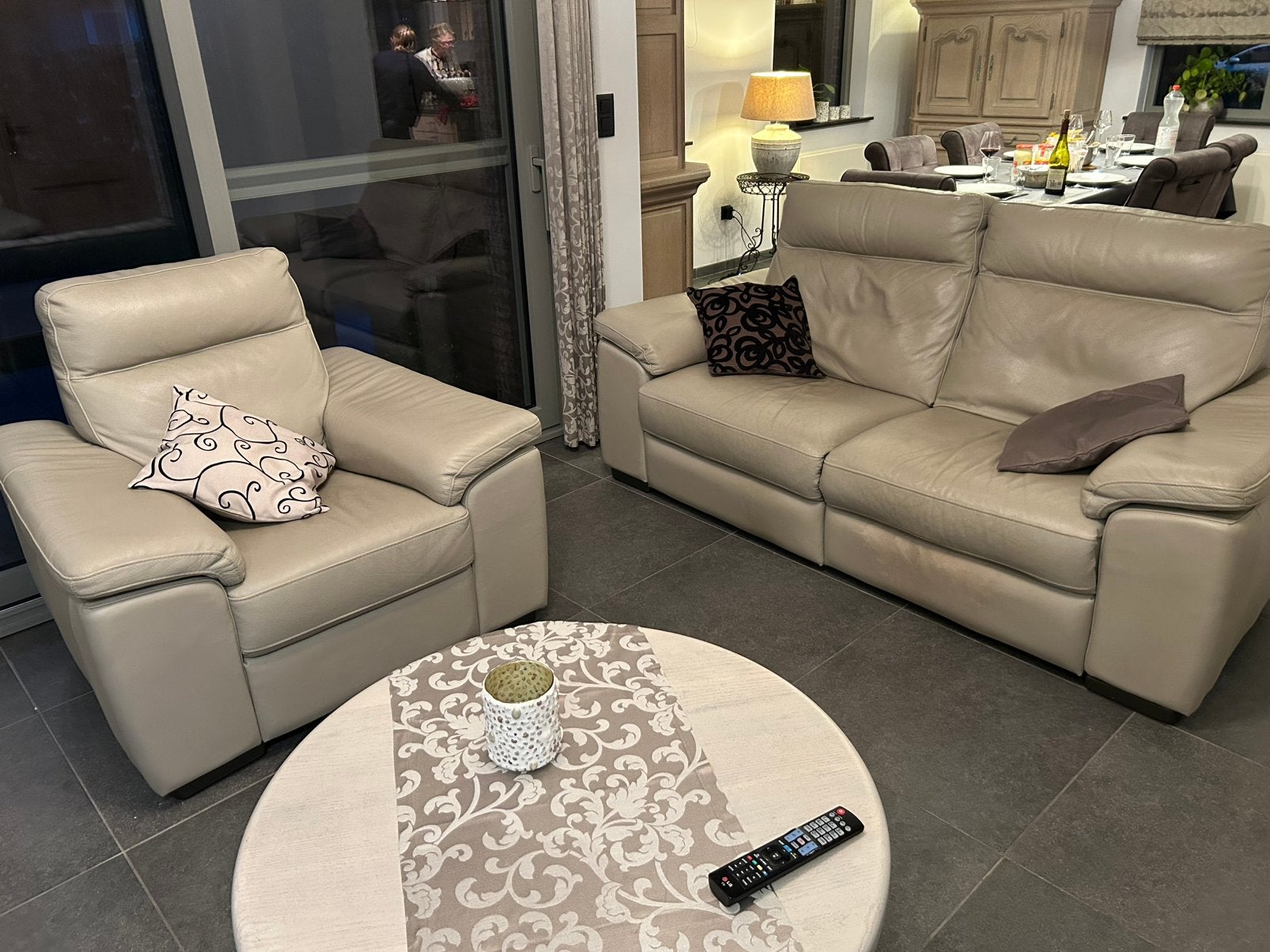 Lederen salon, Huis en Inrichting, Ophalen, Gebruikt, Leer, Landelijk