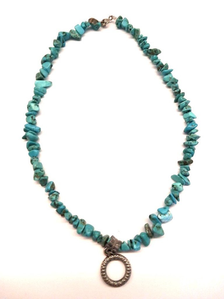 Turquoise halsketting, Bijoux, Sacs & Beauté, Colliers, Enlèvement, Comme neuf, Bleu, Pierre ou Minéral