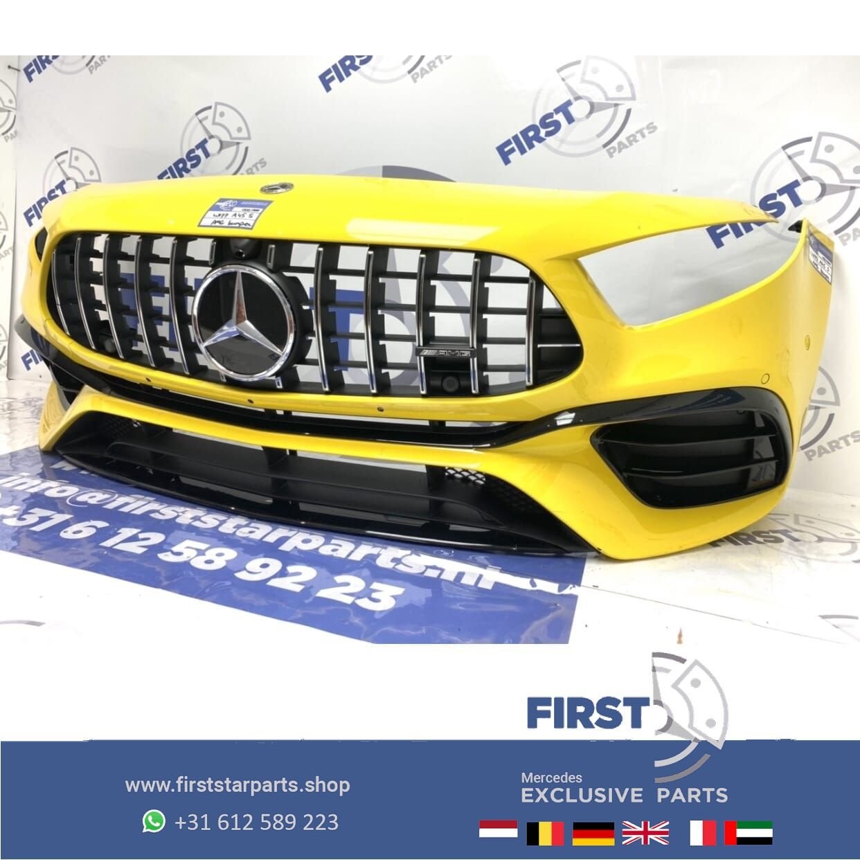 W177 A KLASSE 2021 A45 A45S AMG VOORBUMPER GEEL COMPLEET Ori, Auto-onderdelen, Gebruikt, -, Voor, Ophalen of Verzenden