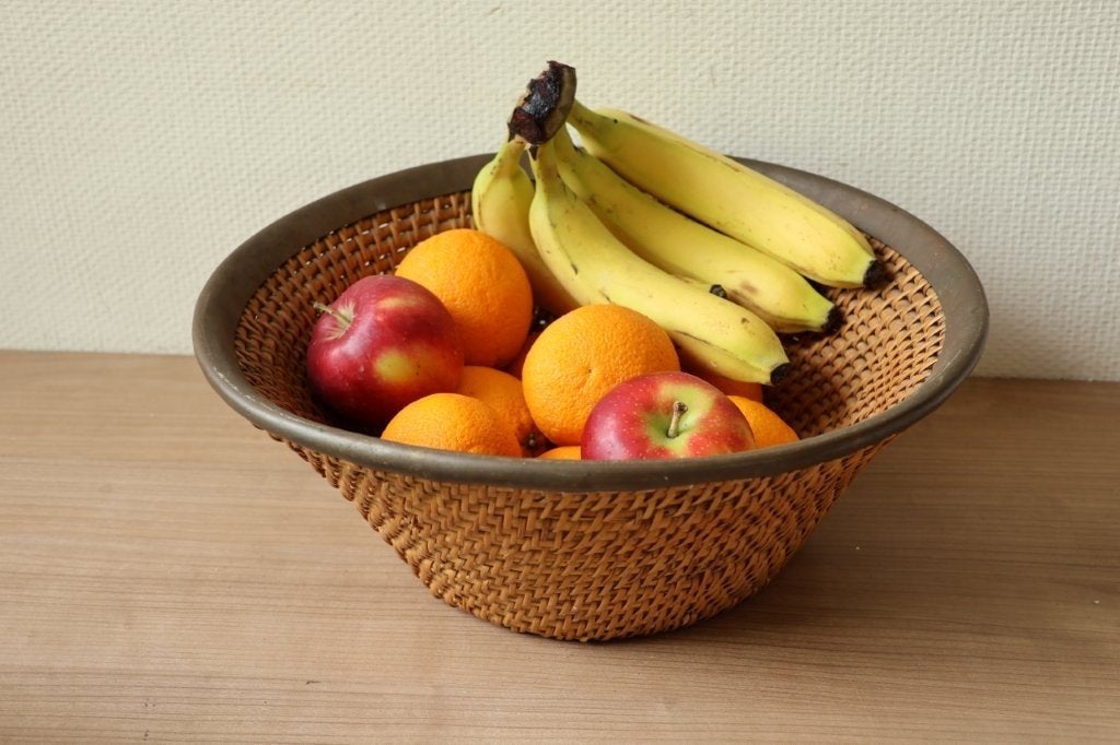 Vintage rieten fruitschaal, Ophalen of Verzenden