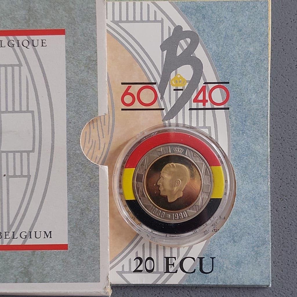 Munt, België, 20 ECU - Goud - 6,22 g Fijne goud , 1990 Q.P, Losse munt, Goud, Goud, Ophalen of Verzenden