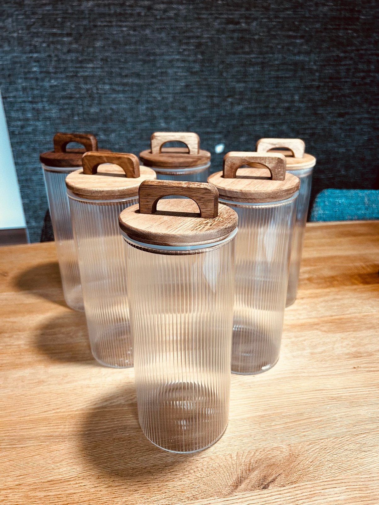 6 x Glazen voorraadpoten met houten deksel, Ophalen, Nieuw, Glas