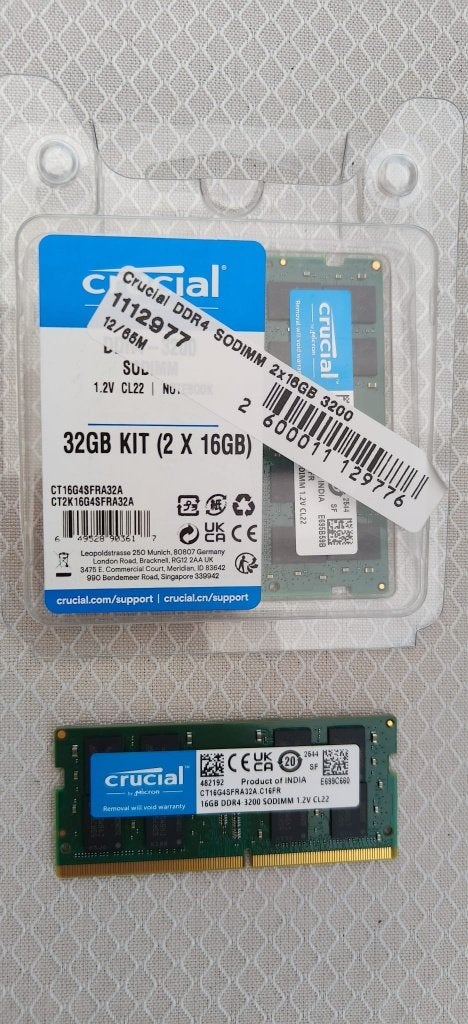 Crucial 32GB DD4 geheugen (2x16GB) 3200, Computers en Software, RAM geheugen, 32 GB, Verzenden, DDR4, Nieuw