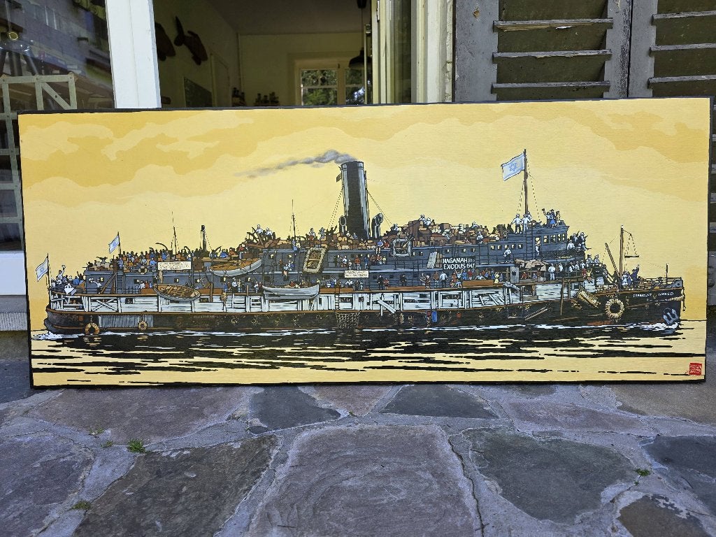 Tableau Haganah ship/exodus Susanne Fournais, Antiek en Kunst, Kunst | Schilderijen | Klassiek, Ophalen, Gedateerd, Acrylverf