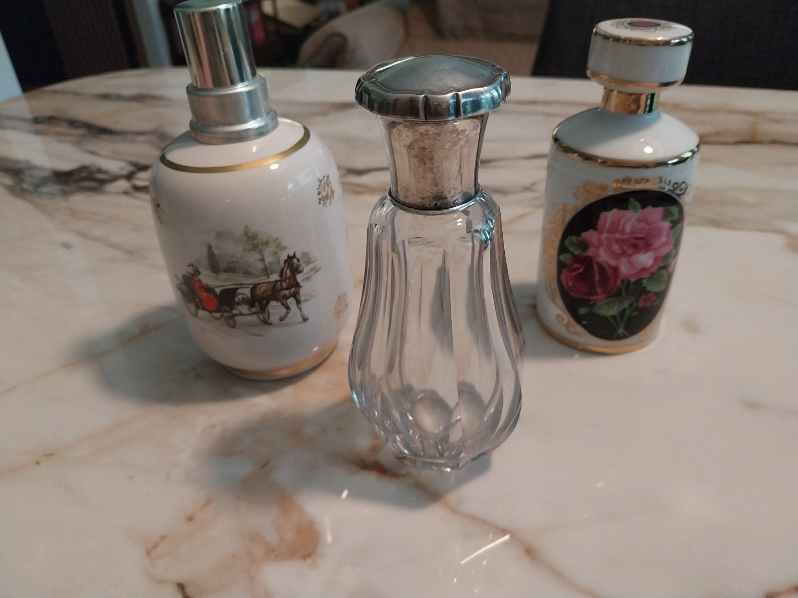 3 flacons de parfum anciens (1) en cristal et argent, Enlèvement ou Envoi