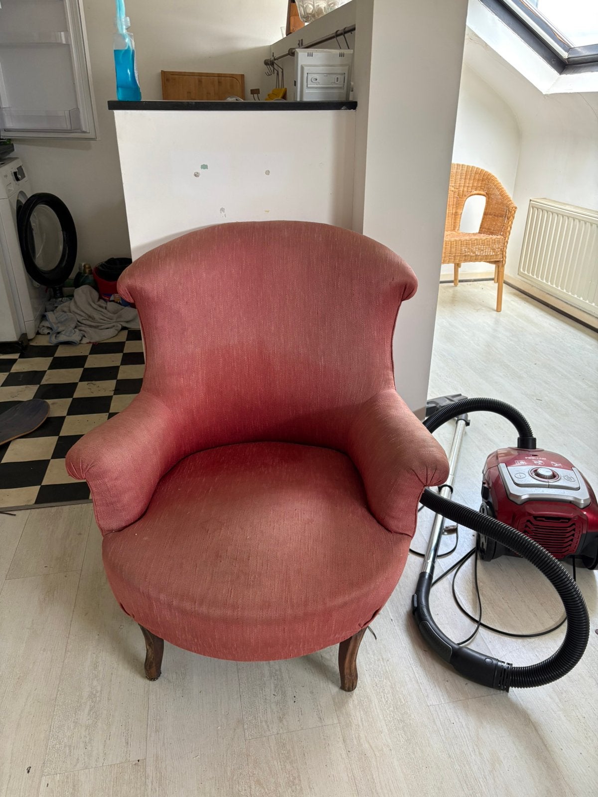Fauteuil rouge vintage, 75 à 100 cm, Vintage, Enlèvement, Utilisé
