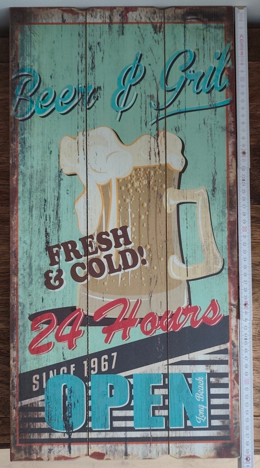 Plaque décorative murale style vintage "Beer & Grill", Industriel, 30 cm, 60 cm, Comme neuf