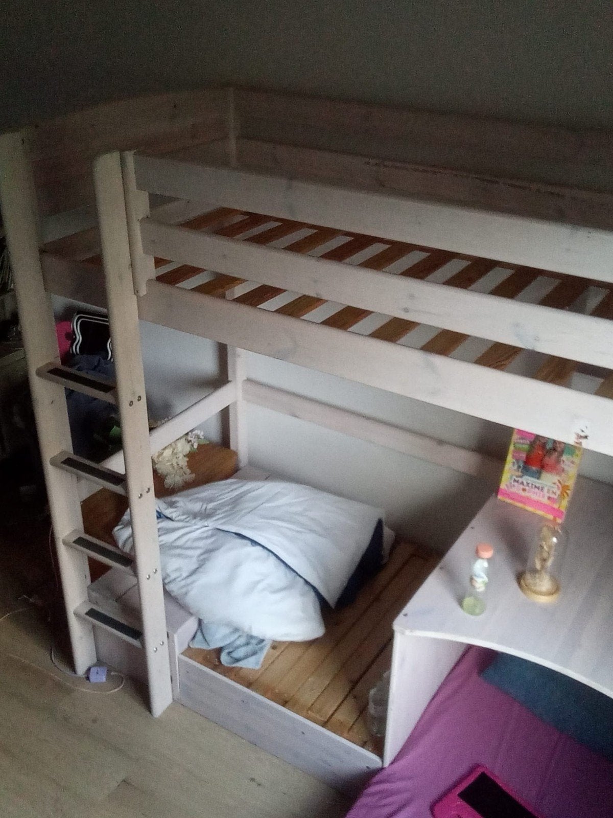 hoogslaper met bureau + zitgedeelte/uittrekbaar bed, Enlèvement, Utilisé, Lit mezzanine