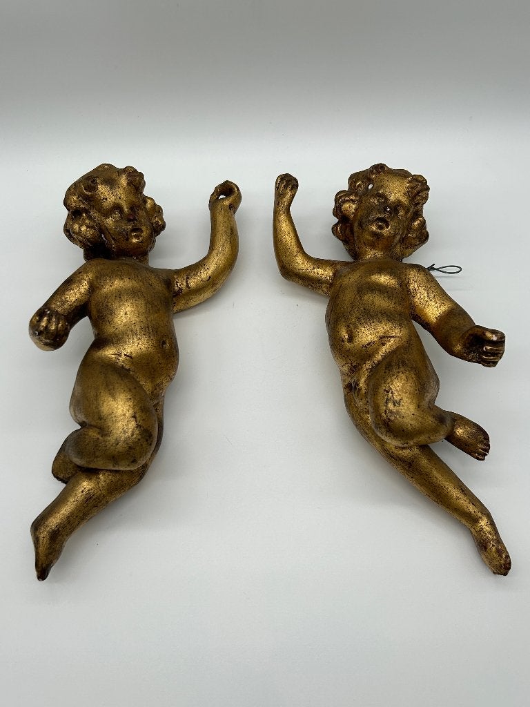 Oud paar gouden gipsen putti, Antiek en Kunst, Ophalen of Verzenden