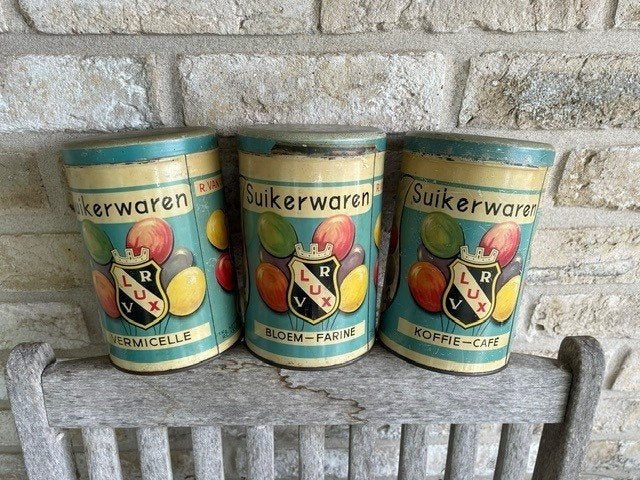 3VINTAGE CONFISERIE BLIKKEN DOZEN "VR-LUX" GENT VANDEPUTTE, Ophalen of Verzenden, Gebruikt, Koffie, Overige merken
