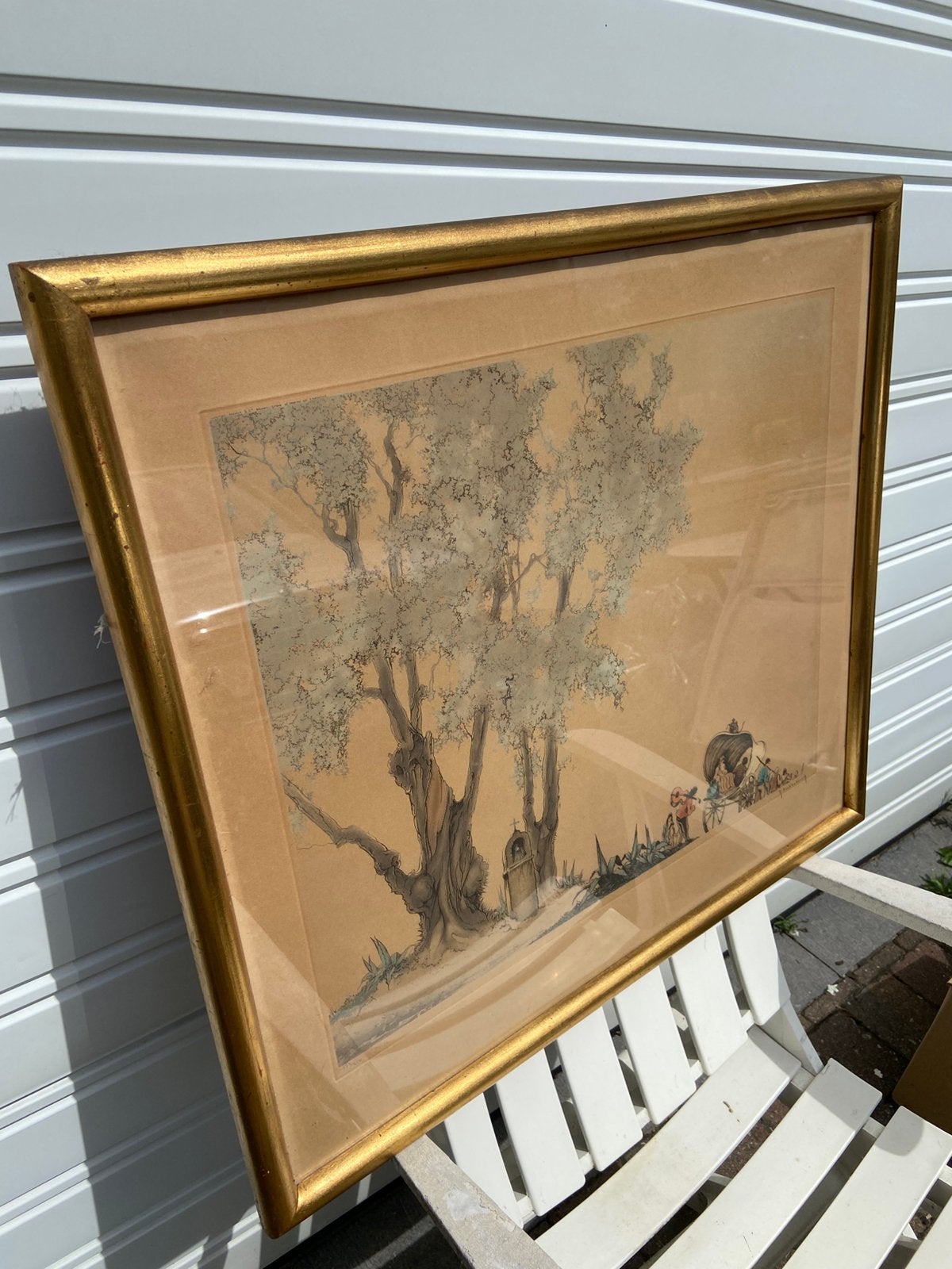 Lithographie coloriée signée et encadrée – 75  67 cm, Antiquités & Art, Enlèvement, Paysage