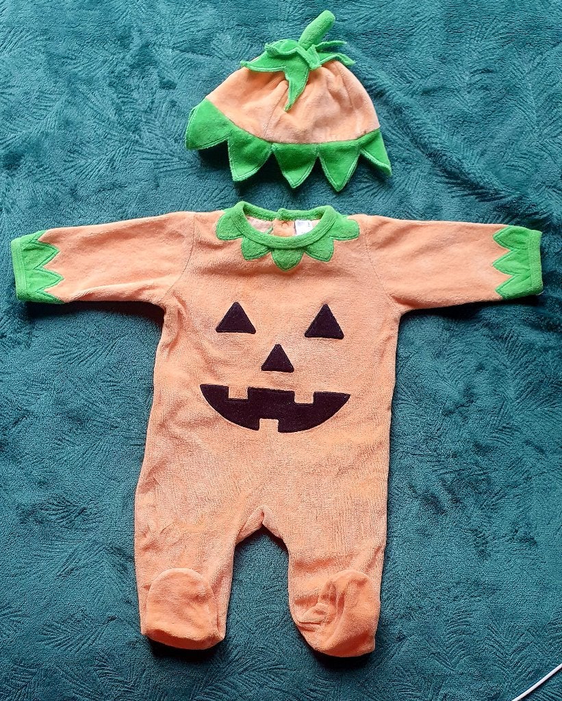 Halloween : costume bébé de citrouille (3 mois), Ophalen of Verzenden, Zo goed als nieuw, Jongen of Meisje