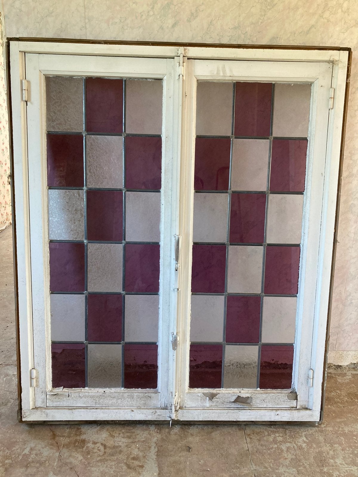 Houten raam met glas in lood, Ophalen, Gebruikt, Glas in lood