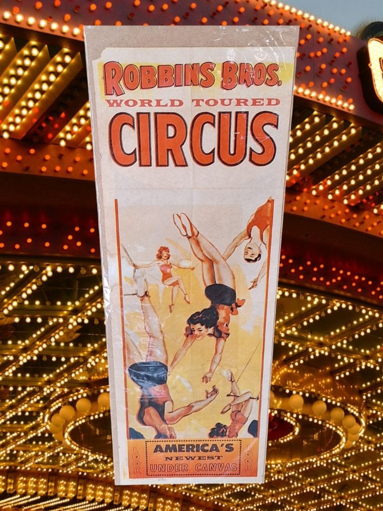 Vintage circus poster, USA, Robbins Bros., origineel 1965🤡, Verzamelen, Ophalen of Verzenden, A1 t/m A3, Overige onderwerpen