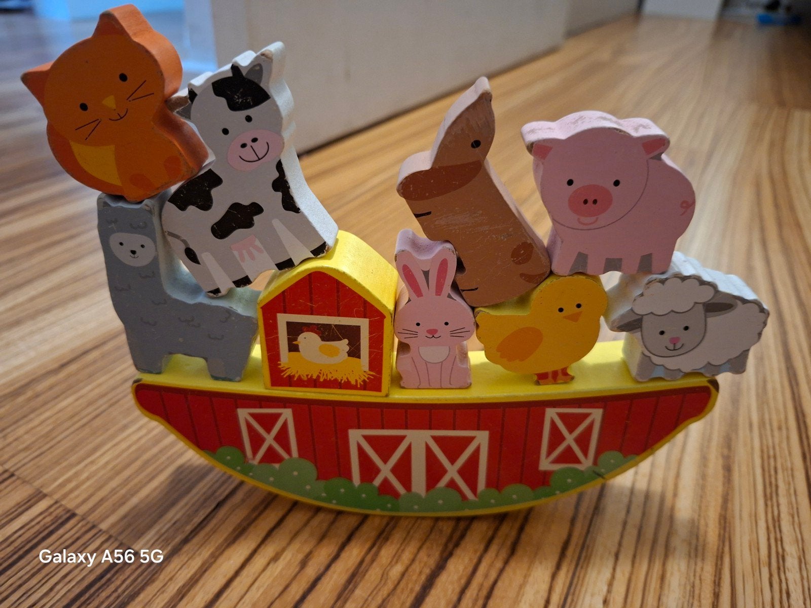 Houten stapel- en evenwichtsspel met boerderijdieren, Ophalen of Verzenden