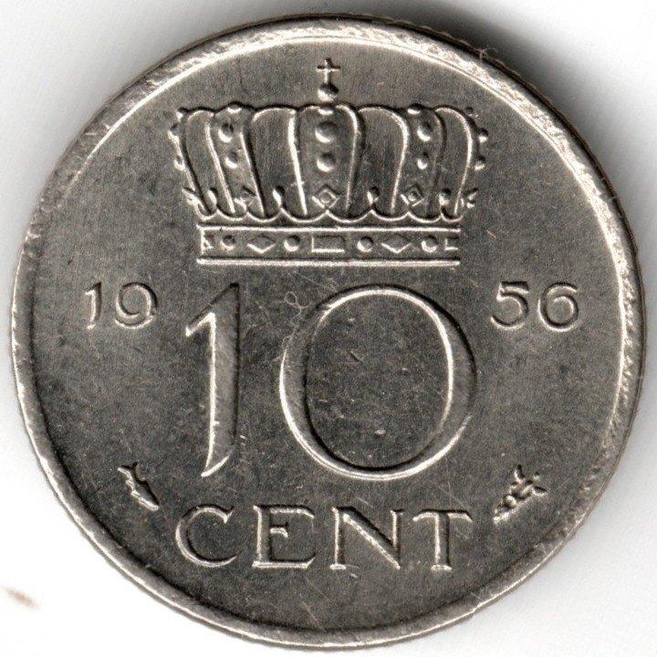 Nederland : 10 Cent 1956  KM#182  Ref 16505, Ophalen of Verzenden, Koningin Juliana, 10 cent, Losse munt