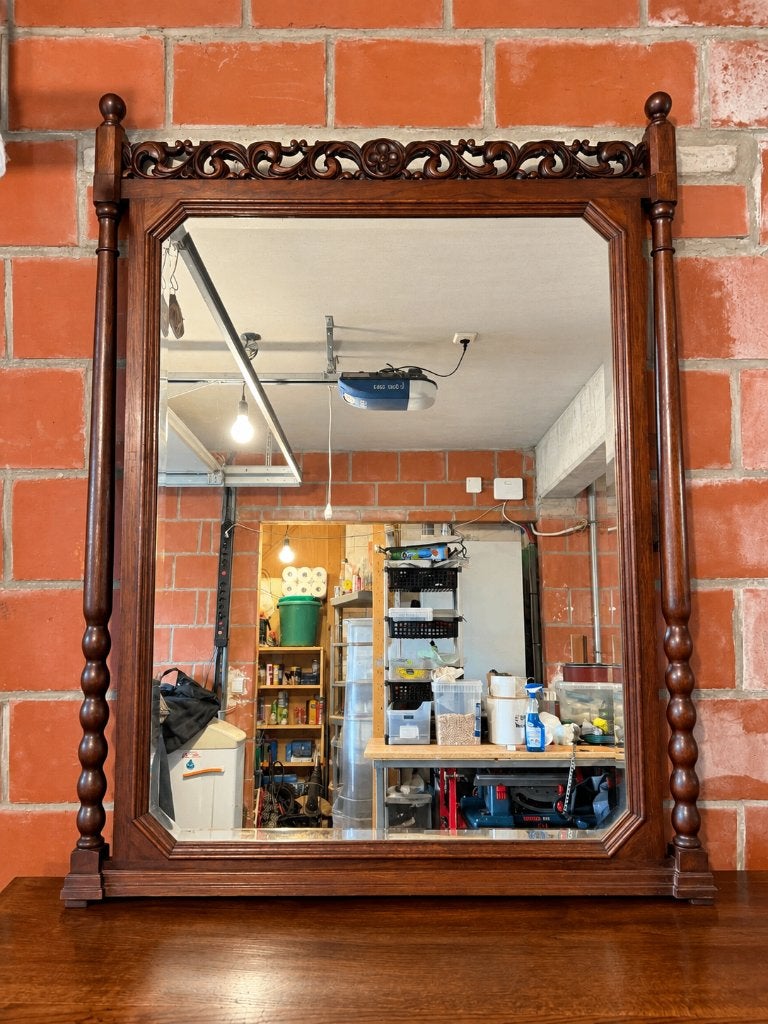 Grote Henry II-spiegel, gesneden eikenhout, Antiek en Kunst, Ophalen