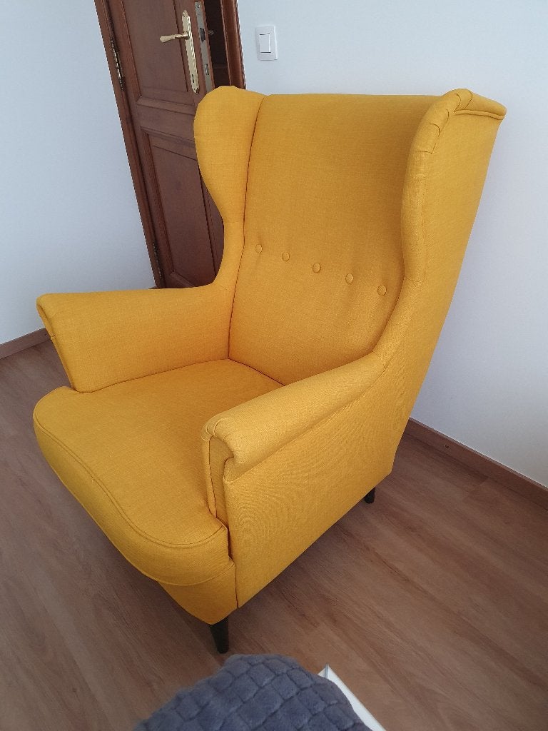 Fauteuil IKEA STRANDMON jaune - Très bon état, Moins de 75 cm, Comme neuf, Enlèvement, 75 à 100 cm