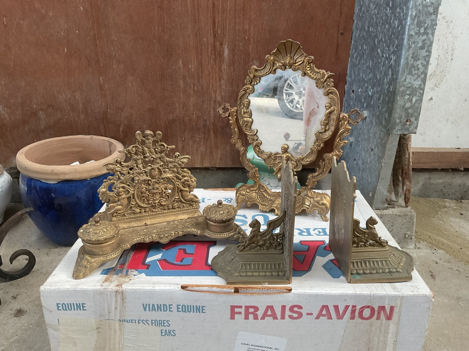 Antieke set bureaudecoratie ca. 1900, Ophalen, Overige typen, Gebruikt, Metaal