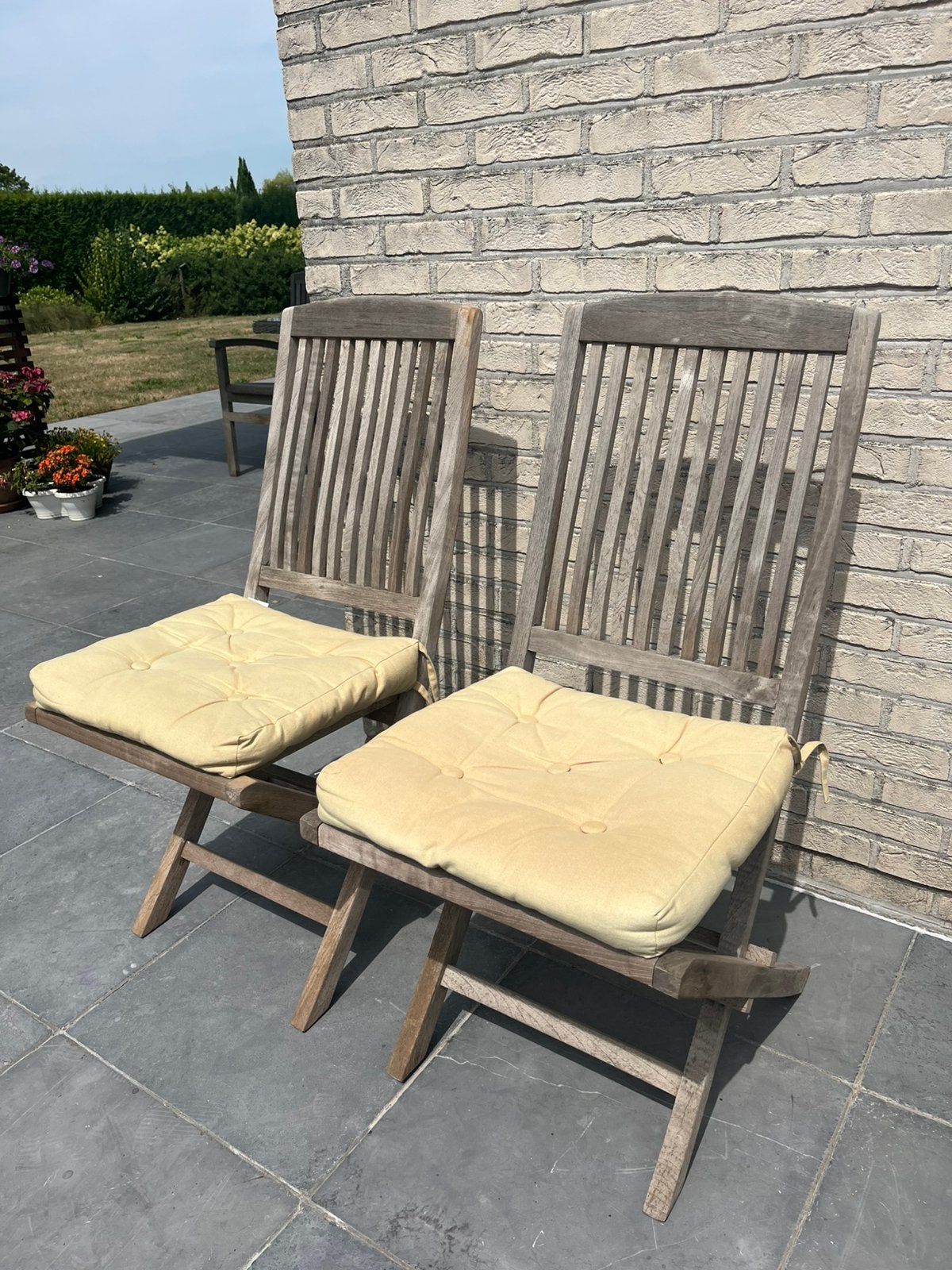 Chaise de jardin en teck 2 pièces, Enlèvement, Utilisé