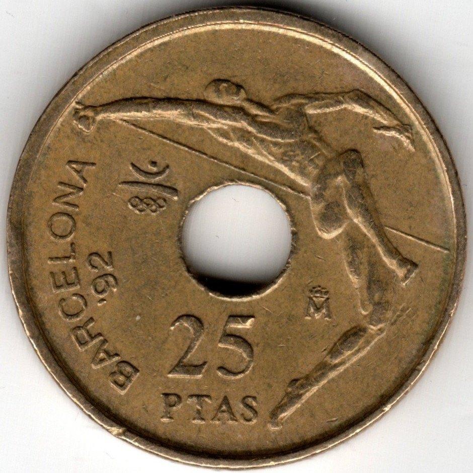 Spanje : 25 Pesetas 1990 Hoogspringer  KM#851  Ref 16467, Ophalen of Verzenden, Overige landen, Losse munt