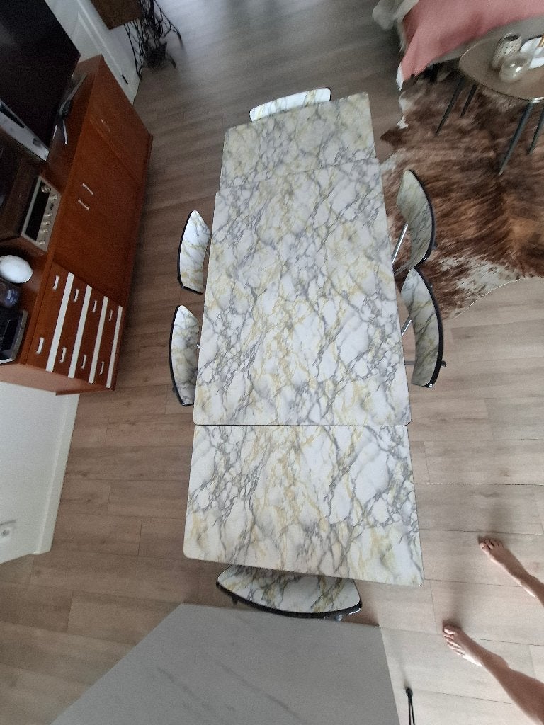 Marmerkleurige formica tafel 6 personen, Ophalen