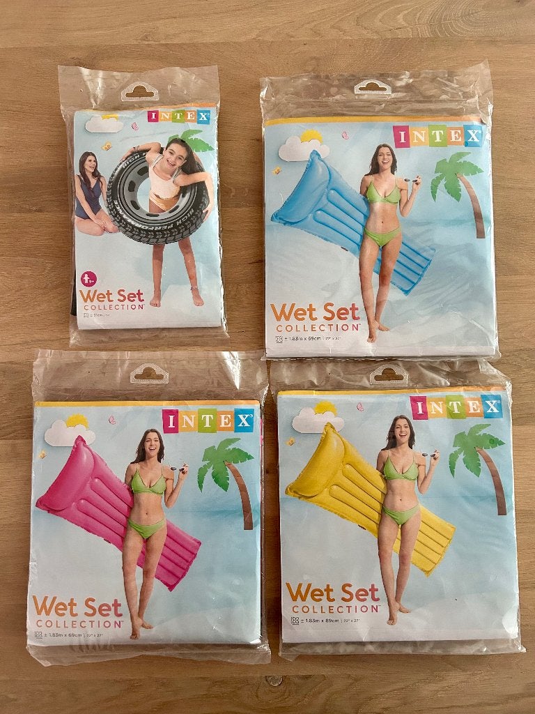3 Intex luchtmatrassen in neon-kleuren + 1 Intex zwemband, Ophalen, Nieuw, Overige typen