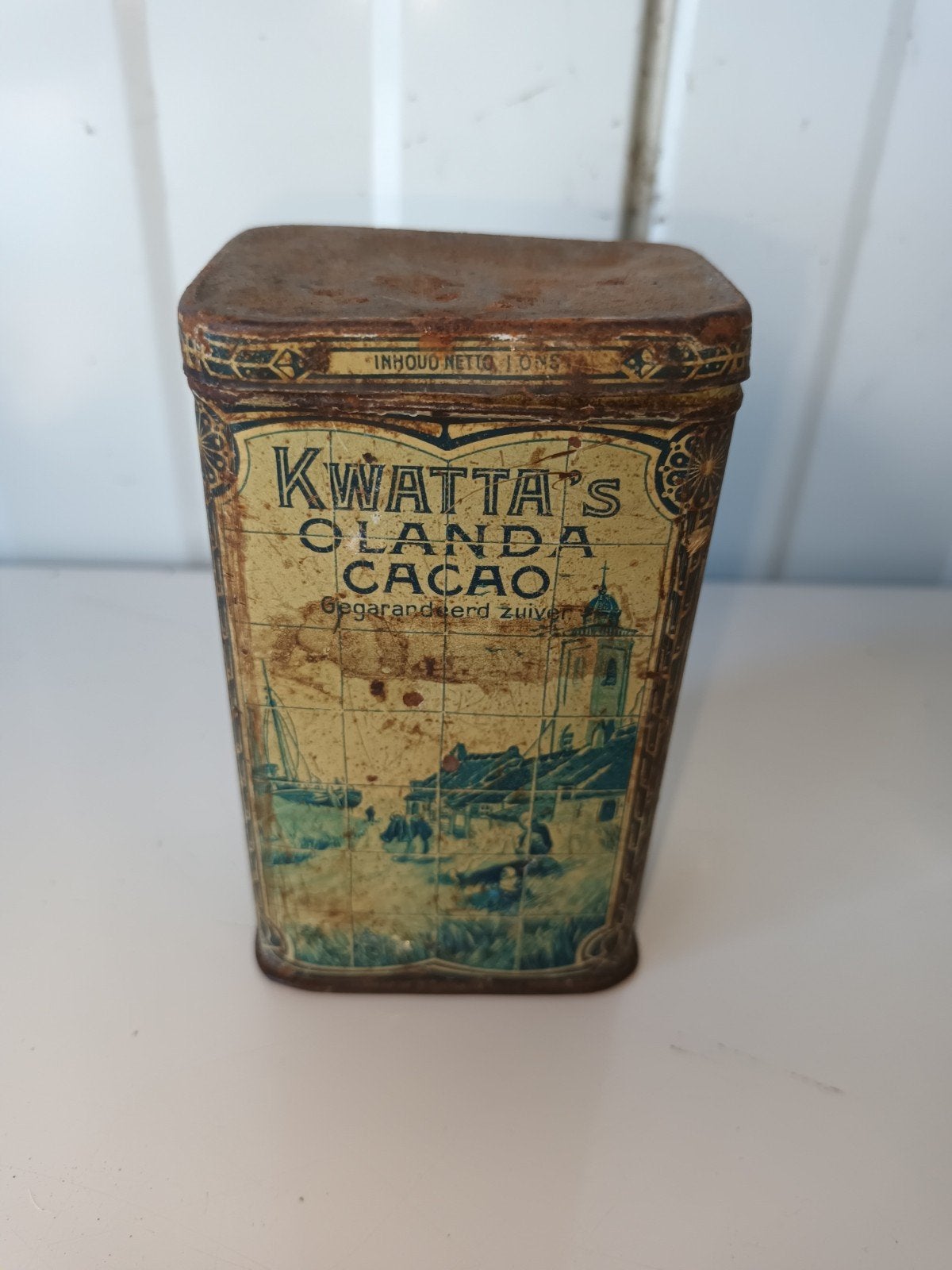 Antiek Kwatta Cacao blikje "Olanda" (10 cm) – ca. 1915, Verzamelen, Ophalen of Verzenden