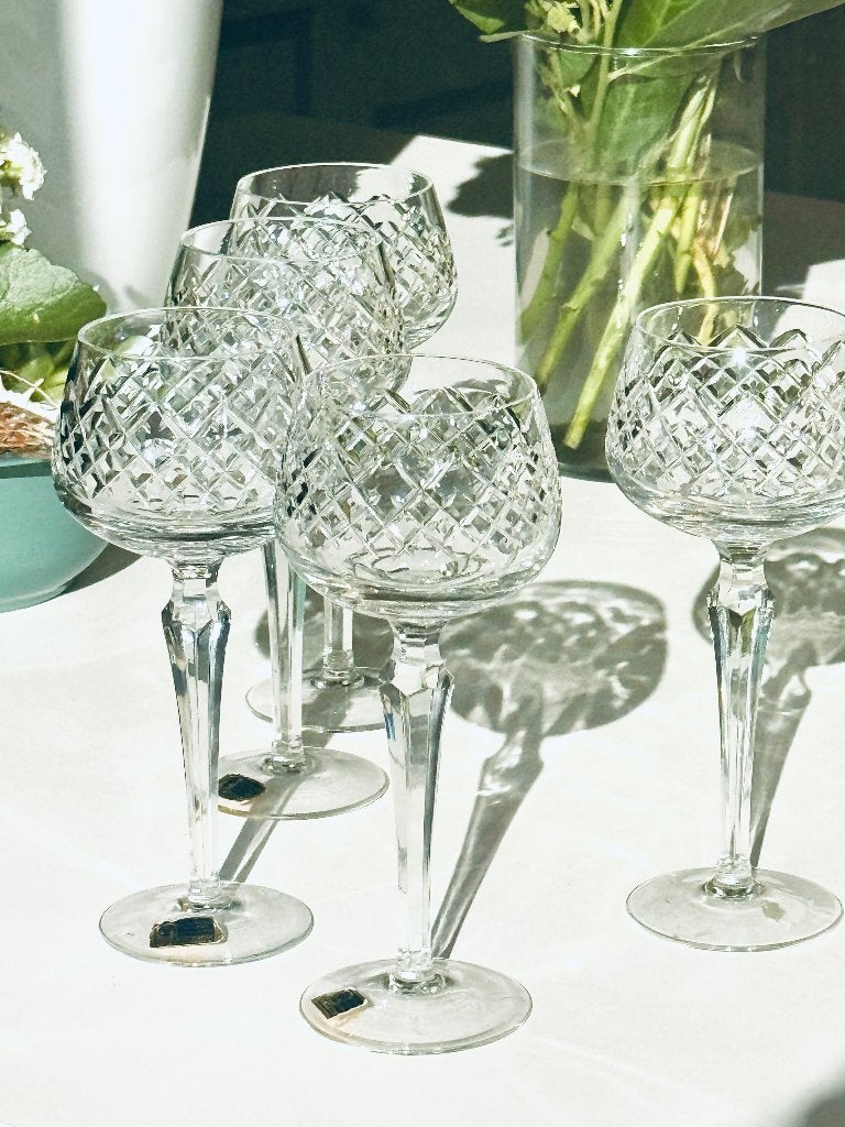 6 vintage kristallen wijnglazen – Lausitzer Glas (GDR), Verzamelen, Ophalen