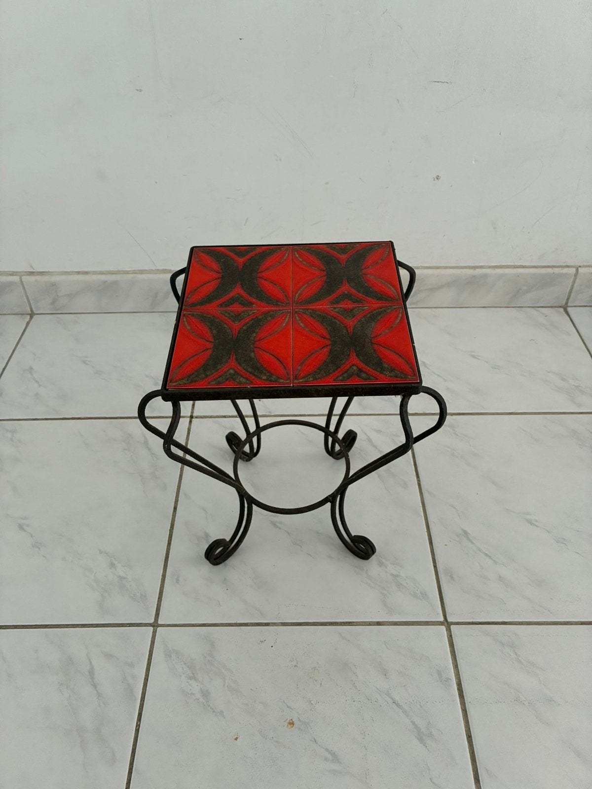 Vintage keramiek plantentafel smeedijzer, Maison & Meubles, Vintage, Métal, Carré, Utilisé