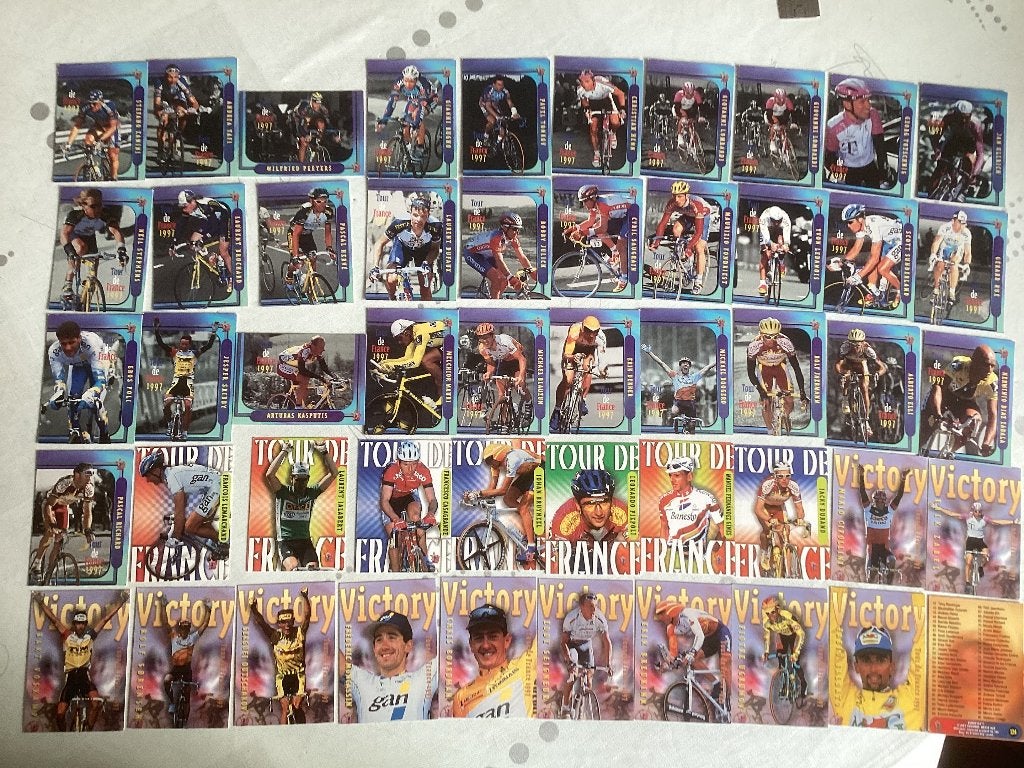 50 prenten trade cards Tour de France 1997 wielrenners, Collections, Photos & Gravures, Enlèvement ou Envoi, Utilisé