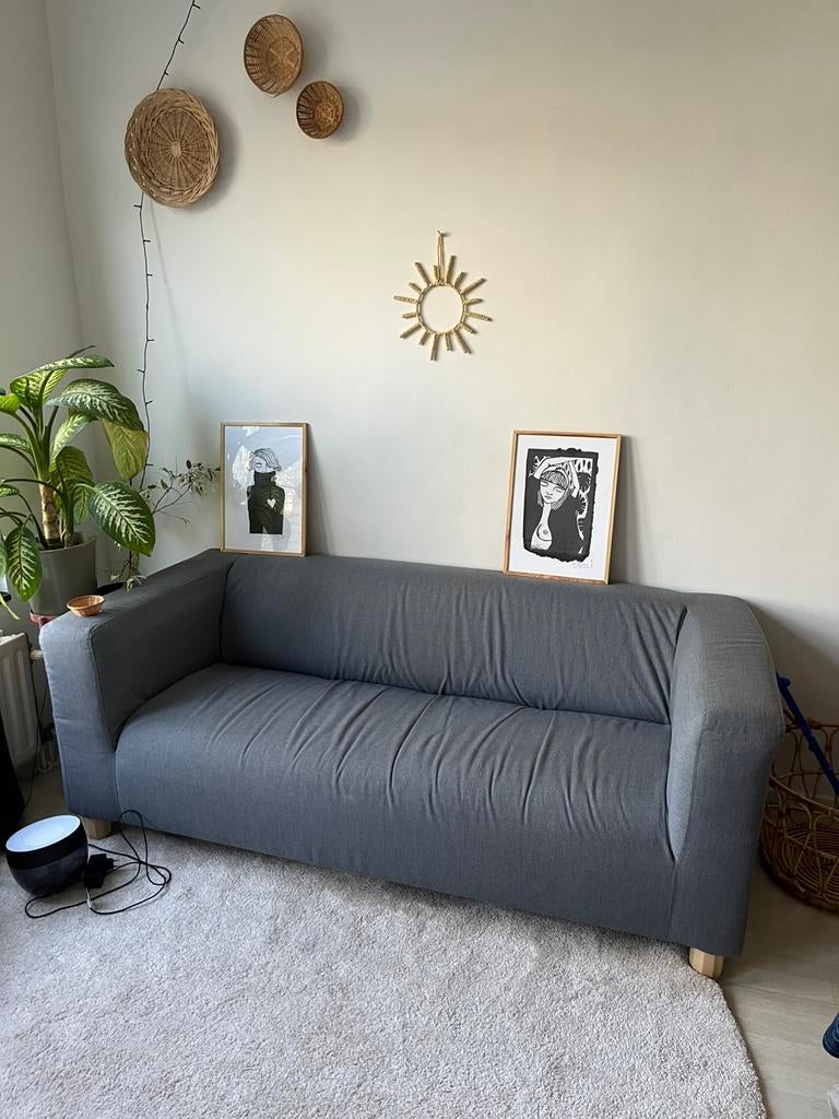 Grijse zetel met houten pootjes, 75 à 100 cm, 150 à 200 cm, Scandinavisch, Comme neuf