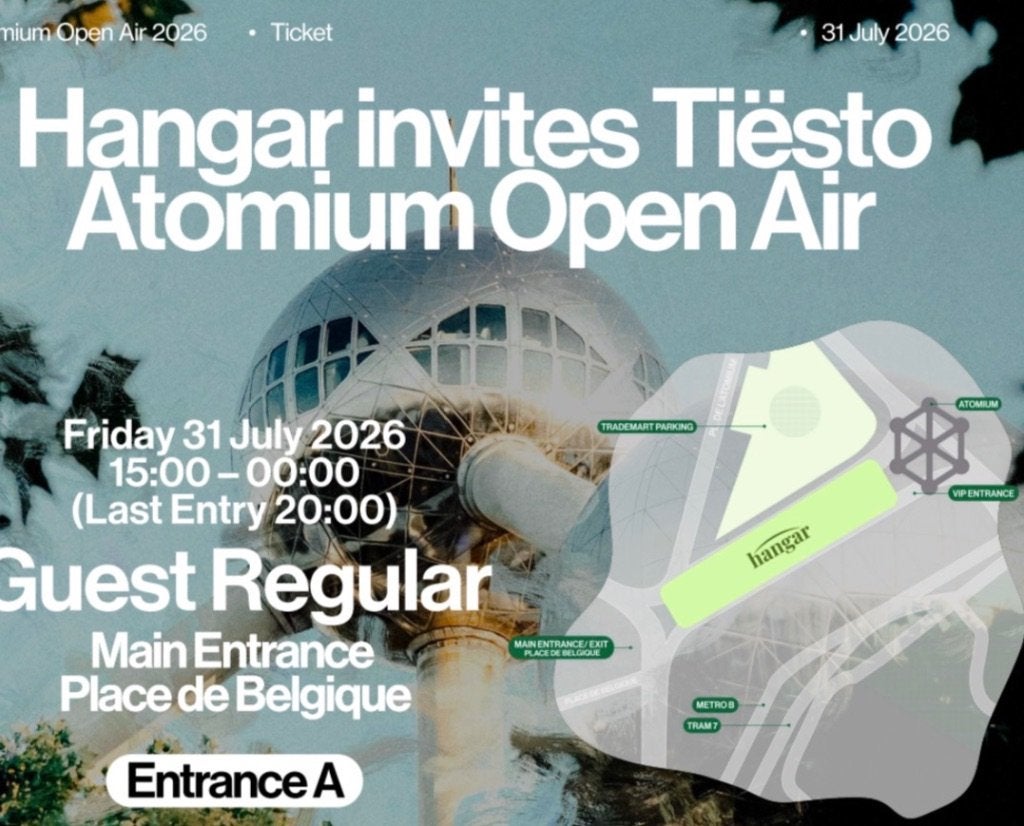 Ticket:  Hangar invite Tiësto - Atomium (31/7), Deux personnes