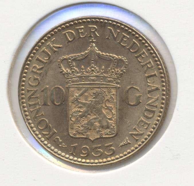 Nederland 10 Gulden 1933 Wilhelmina, Postzegels en Munten, Ophalen of Verzenden, Goud