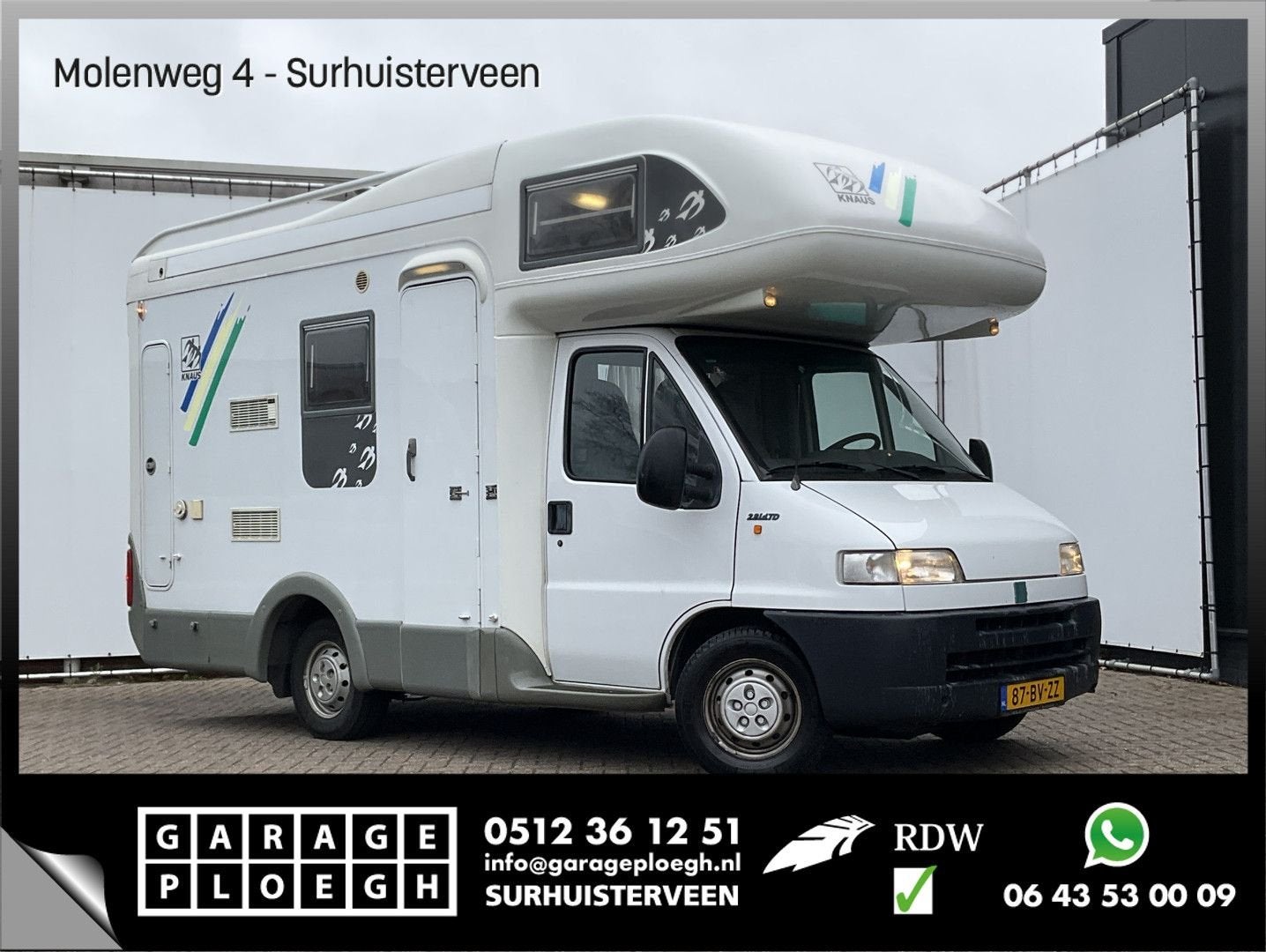 Fiat 230 2.8D Knaus Traveller Cruise-Conrtol Trekhaak Fietsd, Autobedrijf Ploegh, Bedrijf, Fiat, Molenweg 4. 9231HS  SURHUISTERVEEN, NL