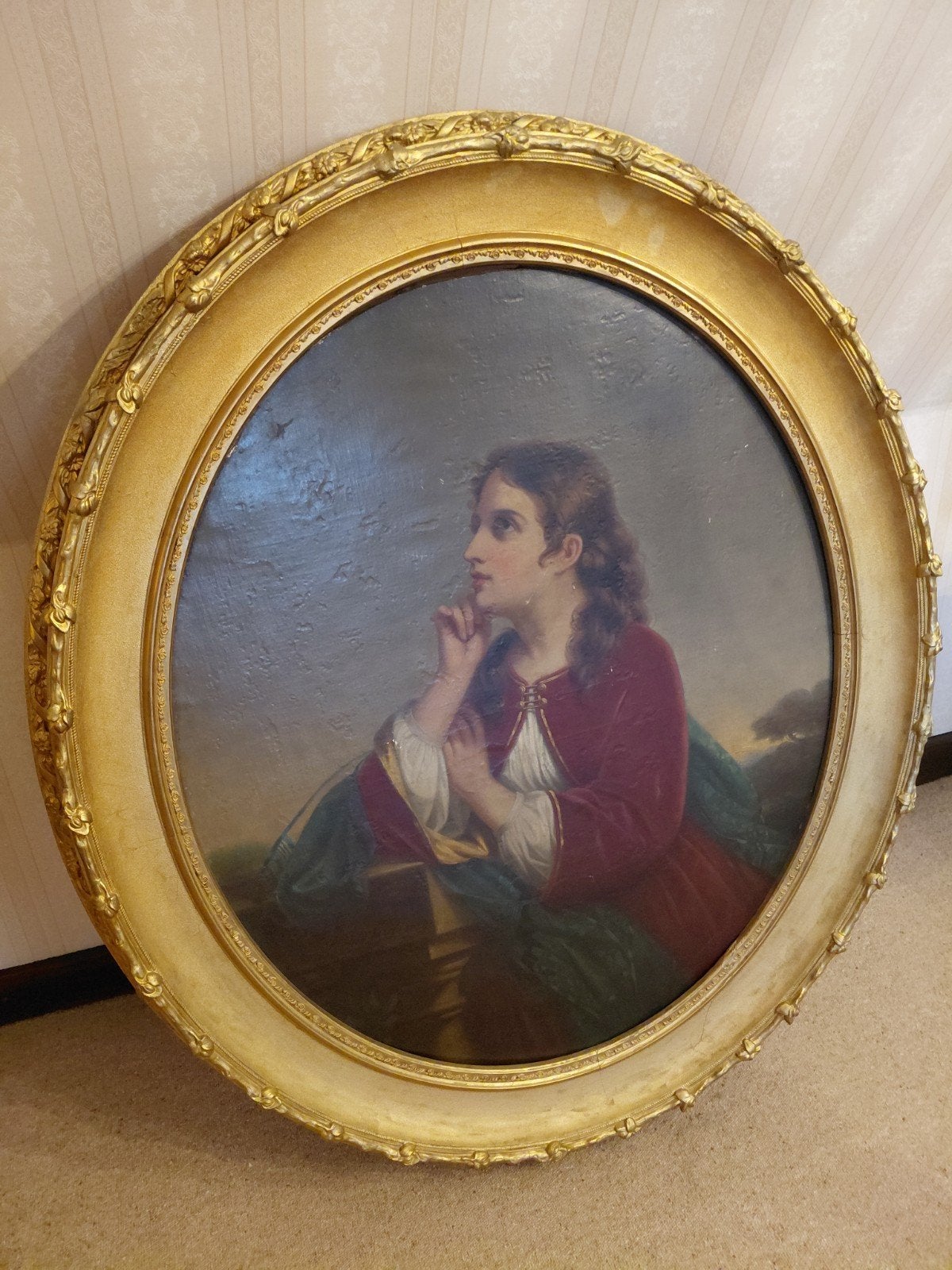 Antiek groot schilderij gesigneerd fanny geefs 1869, Enlèvement, Signé, Toile