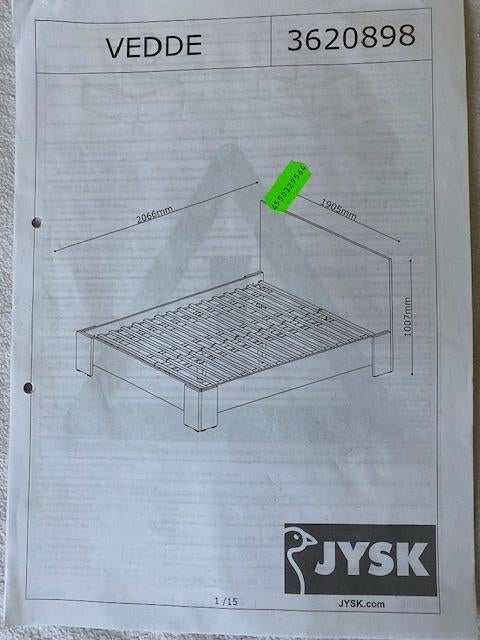 Tweepersoonsbed van JYSK/VEDDE 180x200 donkere eikenkleur, Huis en Inrichting, Slaapkamer | Bedden, Ophalen, Overige materialen