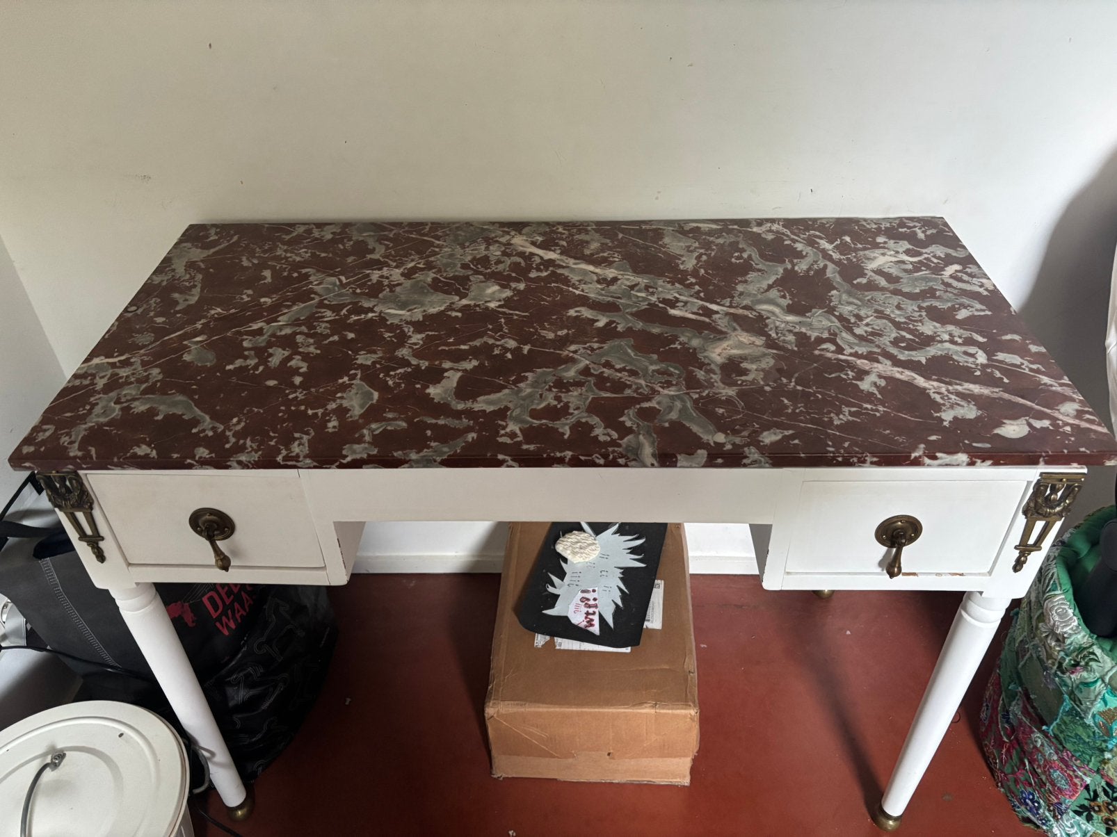 Antiek marmere bureau, Ophalen, Overige typen, 110 cm, Antiek
