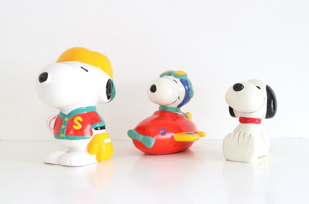 3 vintage keramiek Snoopy spaarpotten, Verzamelen, Ophalen of Verzenden