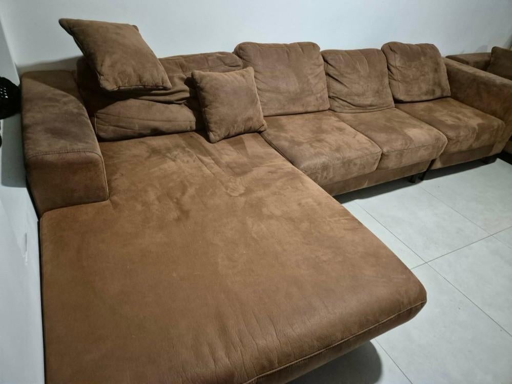 Grote Bruine Hoekzetel(320cm) +Bijpassende 3-Zit Zetel(2.1m), Huis en Inrichting, Zetels | Zetels, Gebruikt, Hoekbank, Vierpersoons of meer