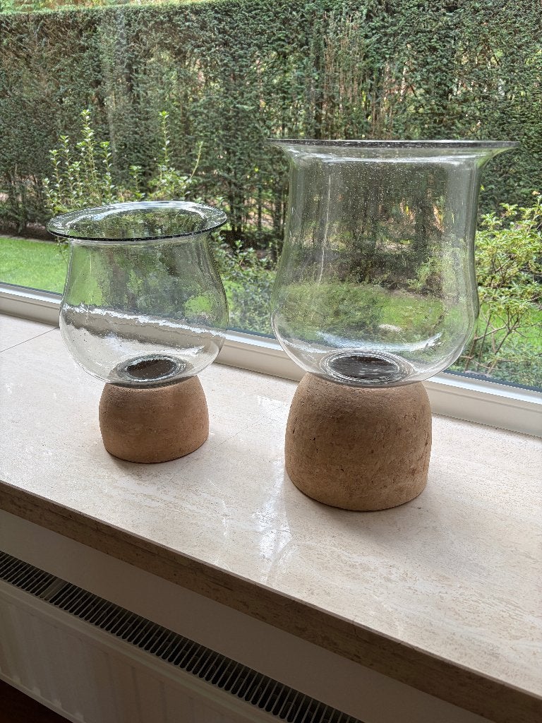 2 glazen windlichten, Huis en Inrichting, Ophalen, Windlicht, Gebruikt, 43 cm