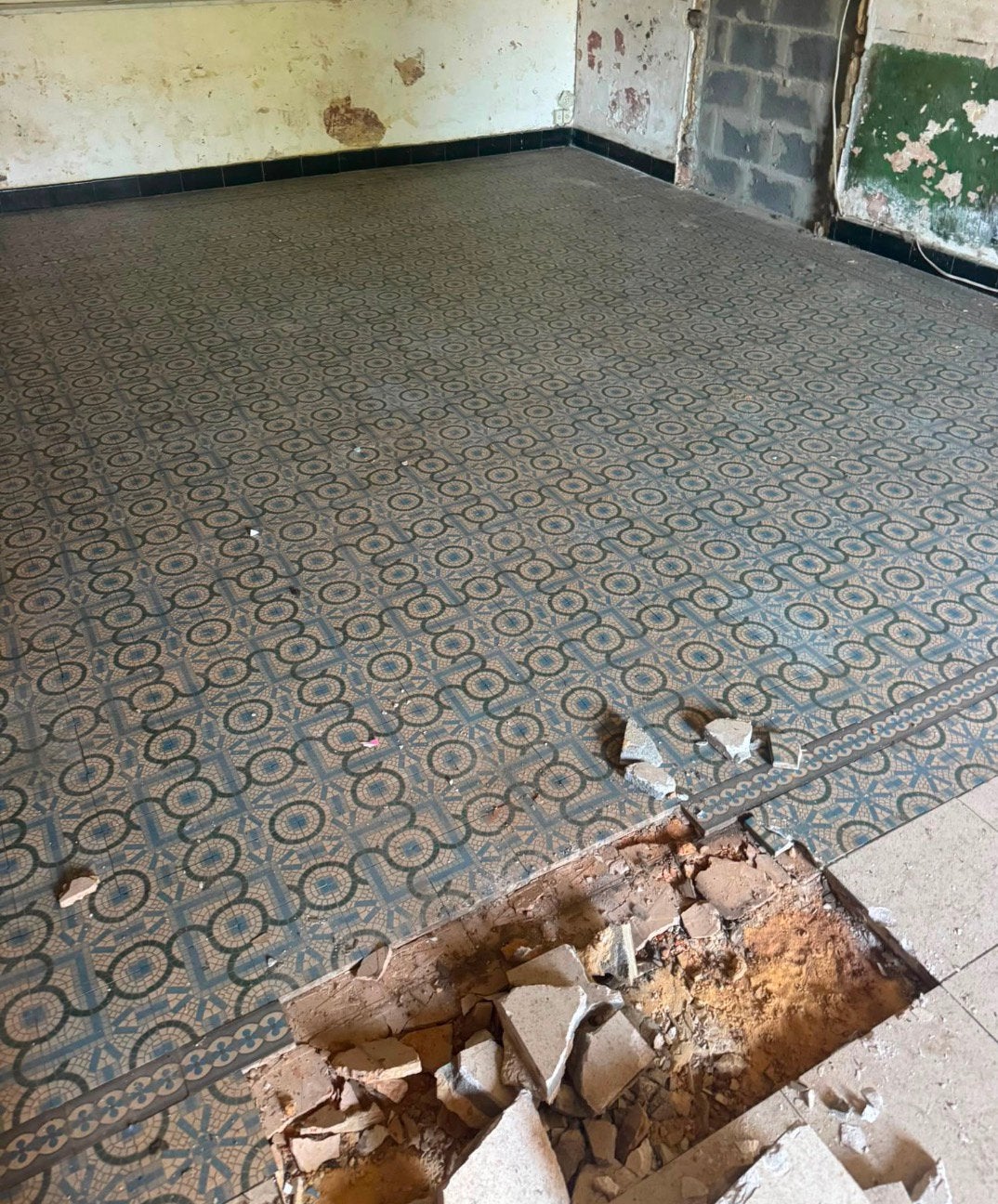 Carreaux de ciment anciens – 19 m² – avec frise, Enlèvement, Comme neuf